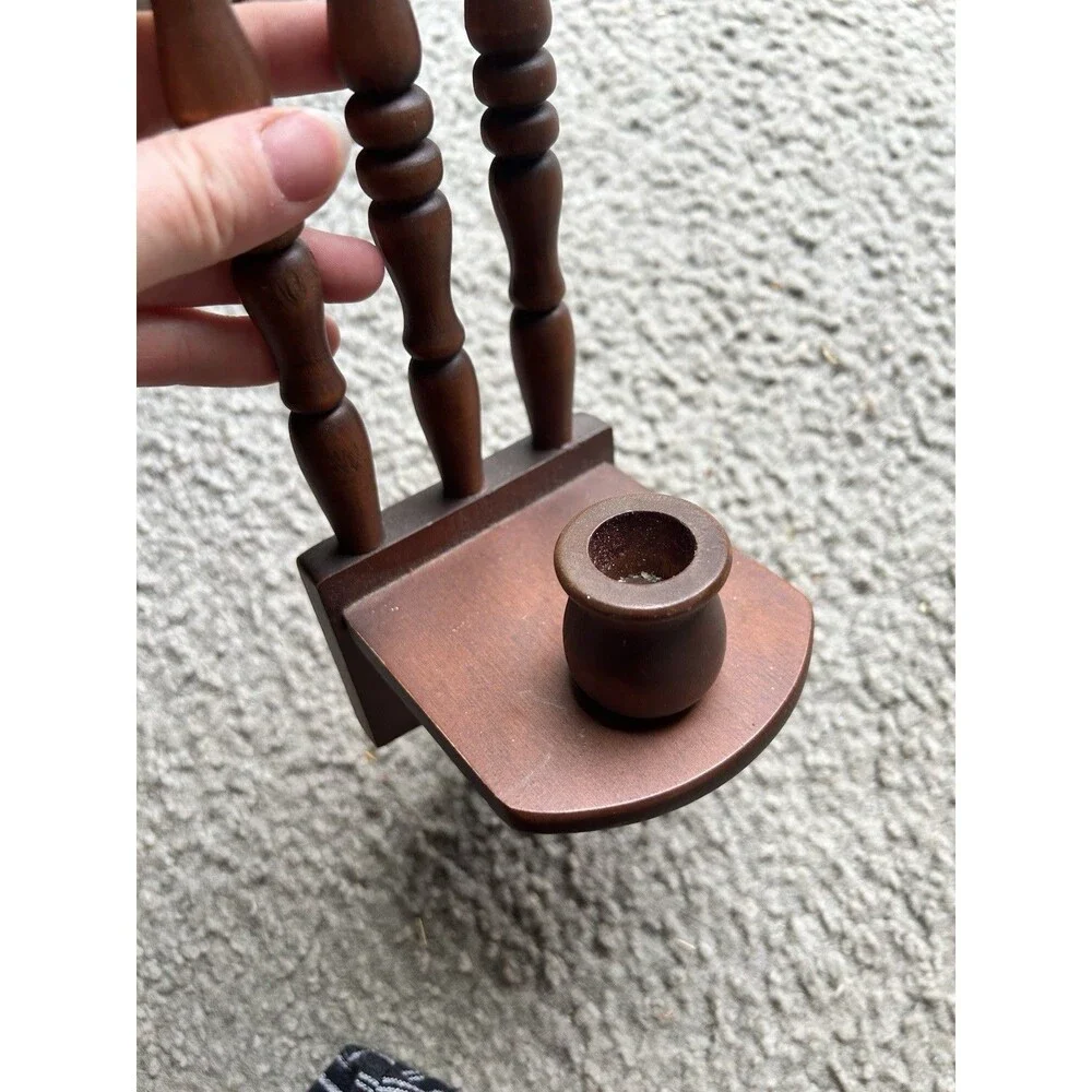 Vintage Wooden Spindle Back Wall Hanging Candle Holder. Cottage Core Country